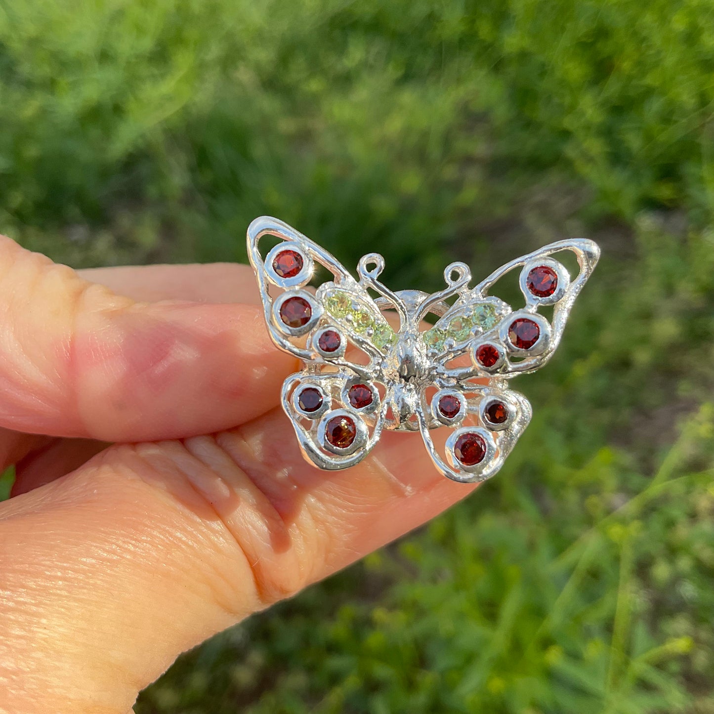 Sterling silver red garnet butterfly ring 6.5