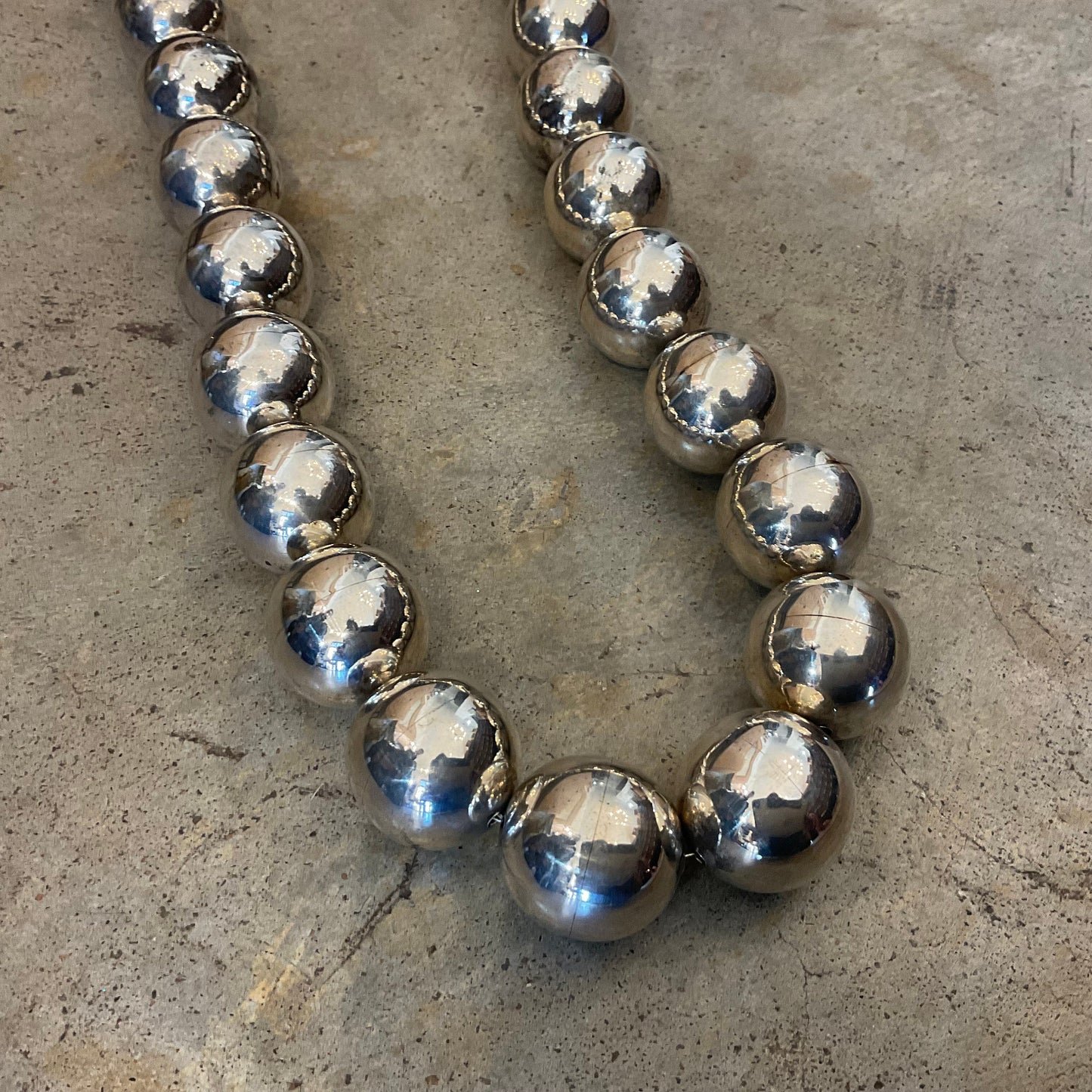 Sterling silver vintage 24mm huge bench bead necklace 38”