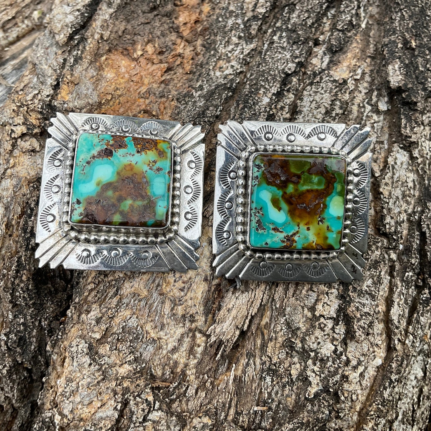 Sterling  Silver turquoise vintage statement oversize stud earrings