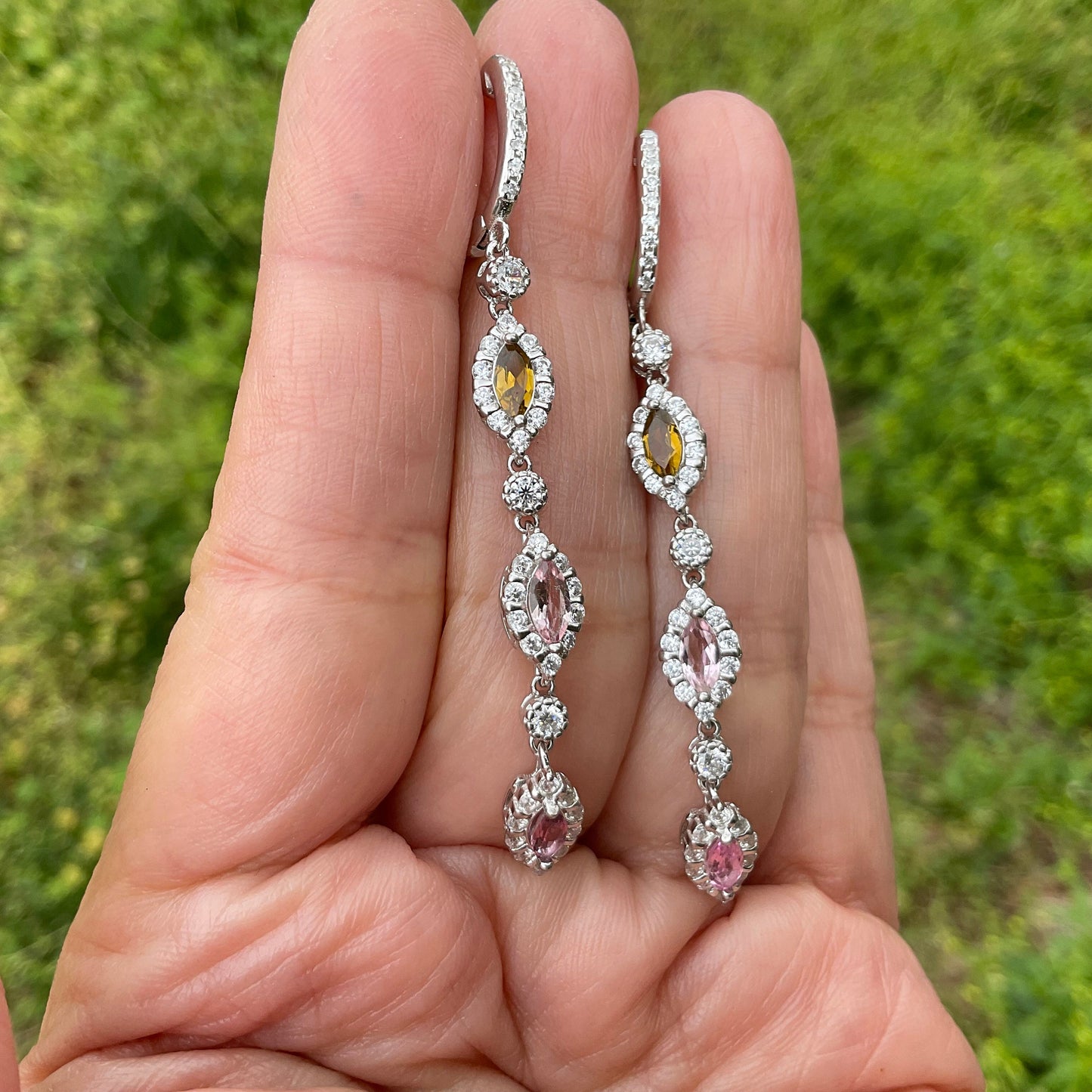 Sterling silver natural marquis tourmaline fancy earrings