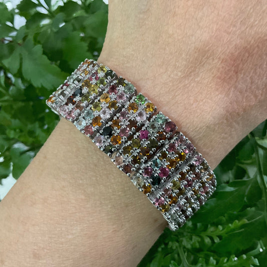Sterling Silver Natural tourmaline wide bracelet