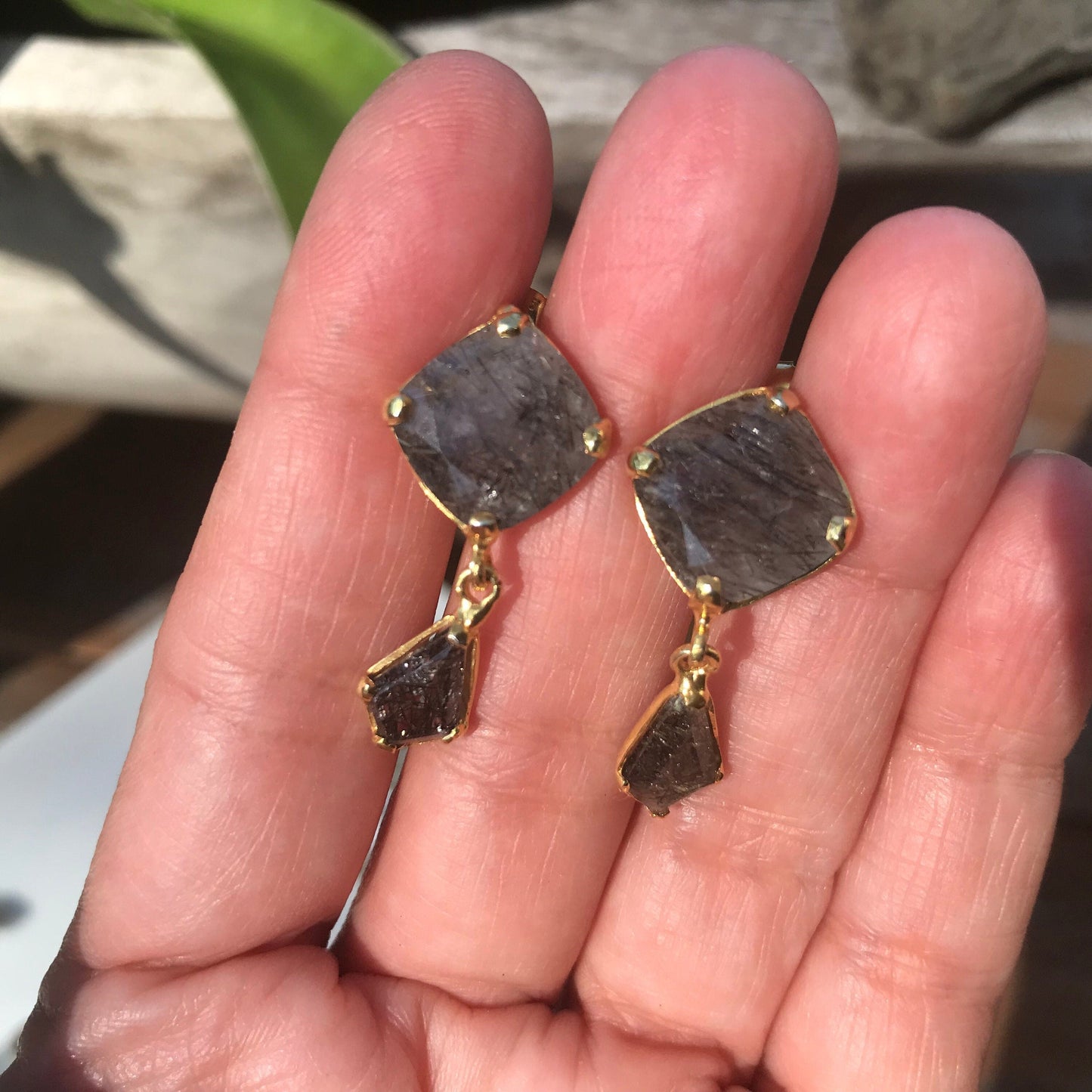 sterling silver statement rutilated quartz gold earrings Colors Of Etnika