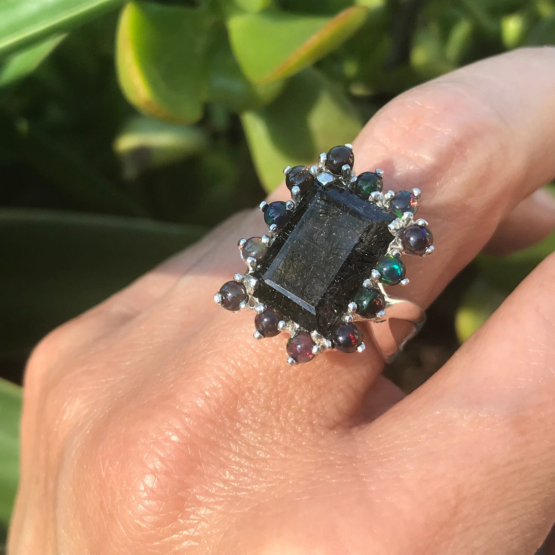 sterling silver rutilated quartz black opal ring 8 Colors Of Etnika