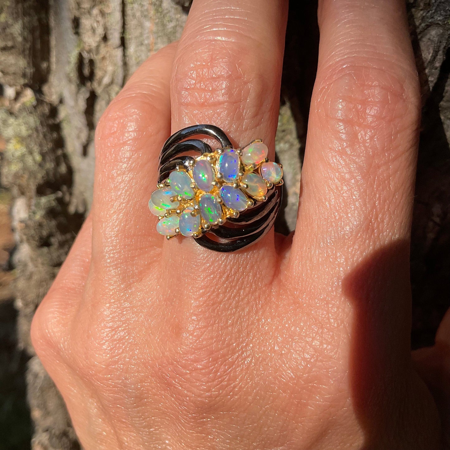 Sterling Silver Fire opal cluster band Ring 7.5 Colors Of Etnika