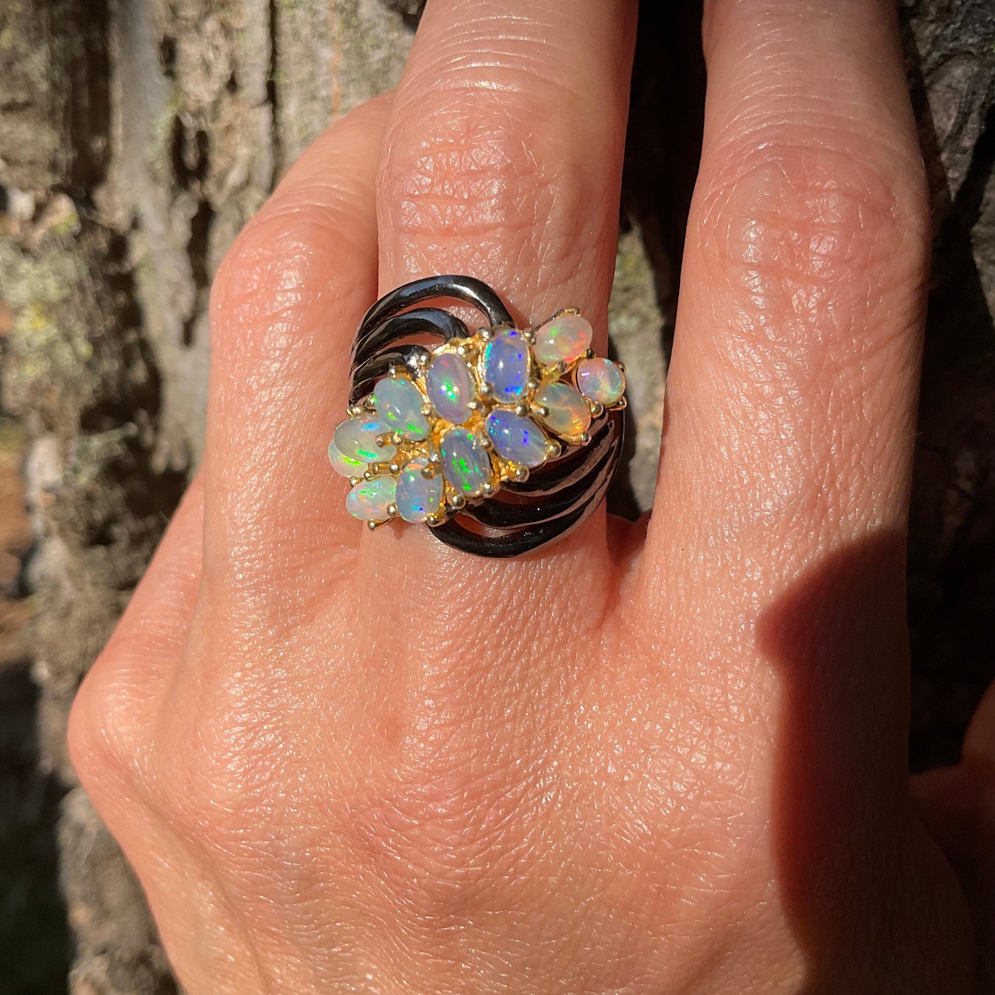 Sterling Silver Fire opal cluster band Ring 7.5 Colors Of Etnika