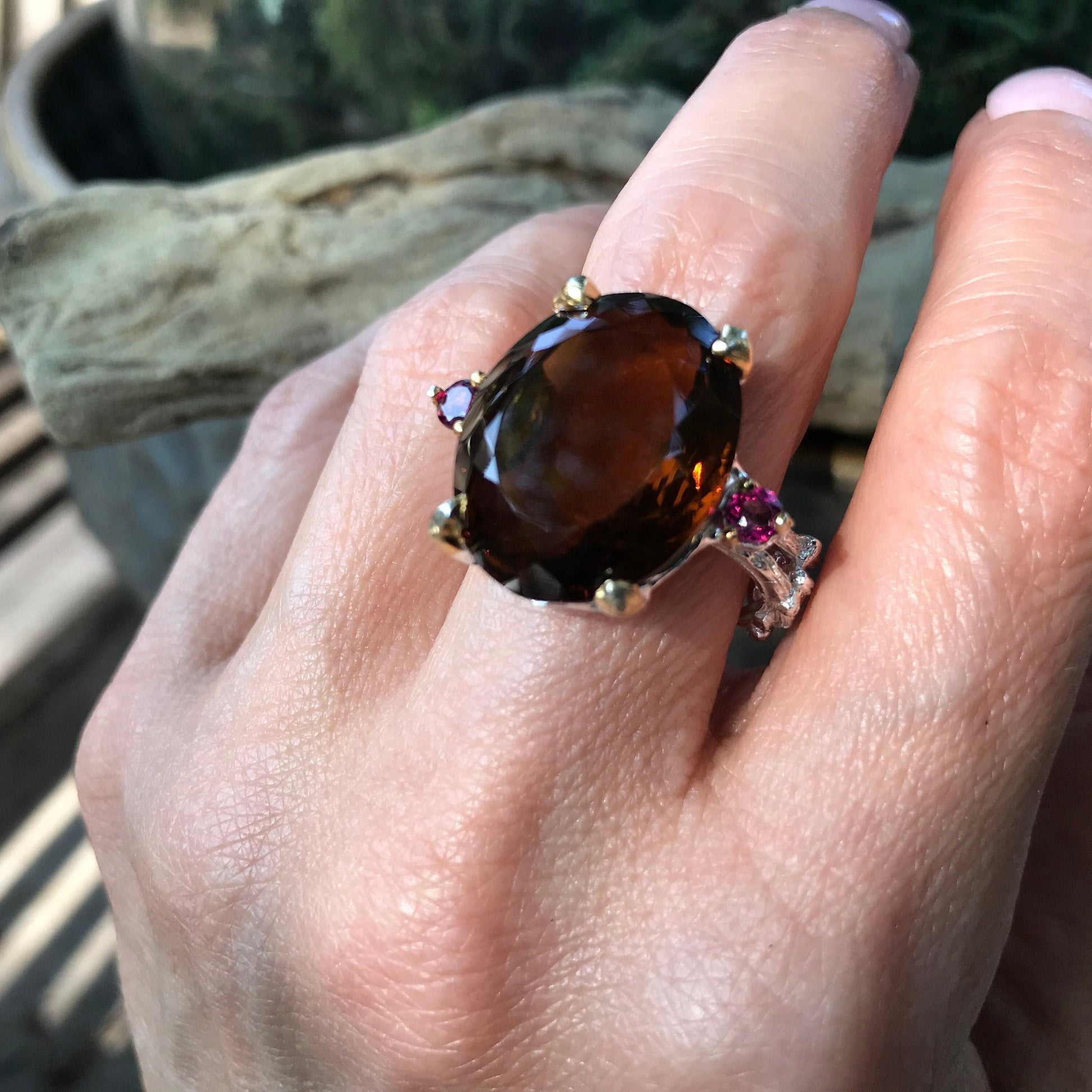 sterling silver cognac quartz  brutalist statement ring 9 Colors Of Etnika