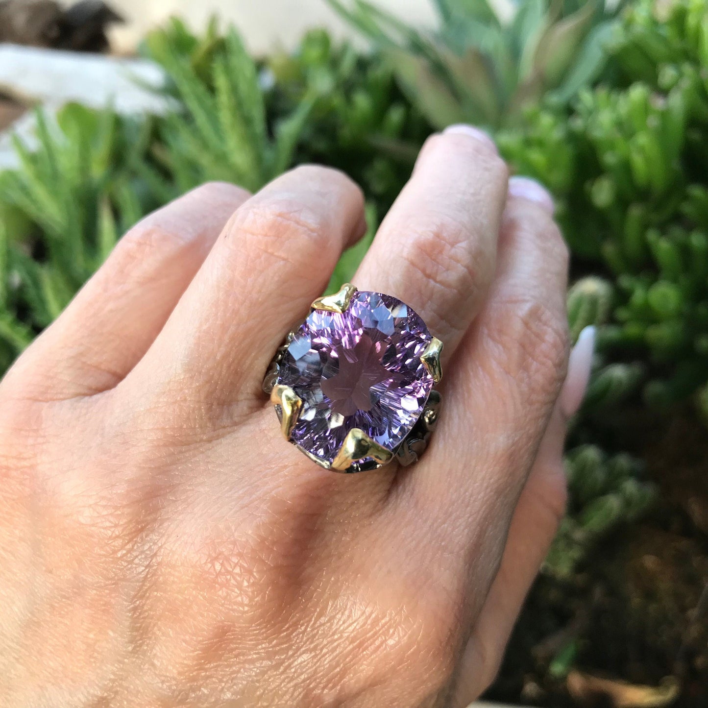 Sterling dark amethyst huge 32ct statement solitaire Ring 8.5 Colors Of Etnika