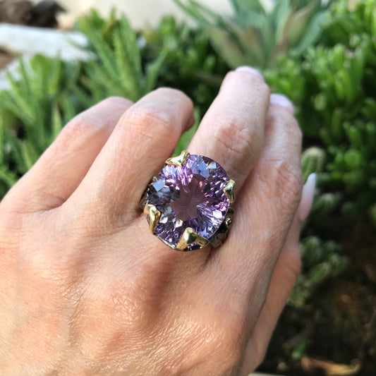 Sterling dark amethyst huge 32ct statement solitaire Ring 8.5