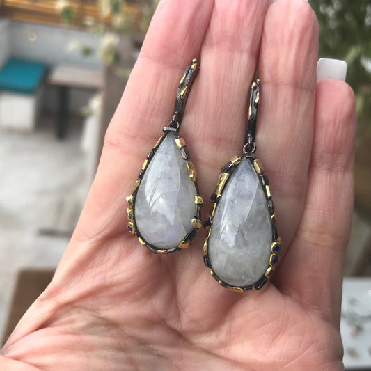 Sterling Silver Moonstone statement modernist pear shape earrings