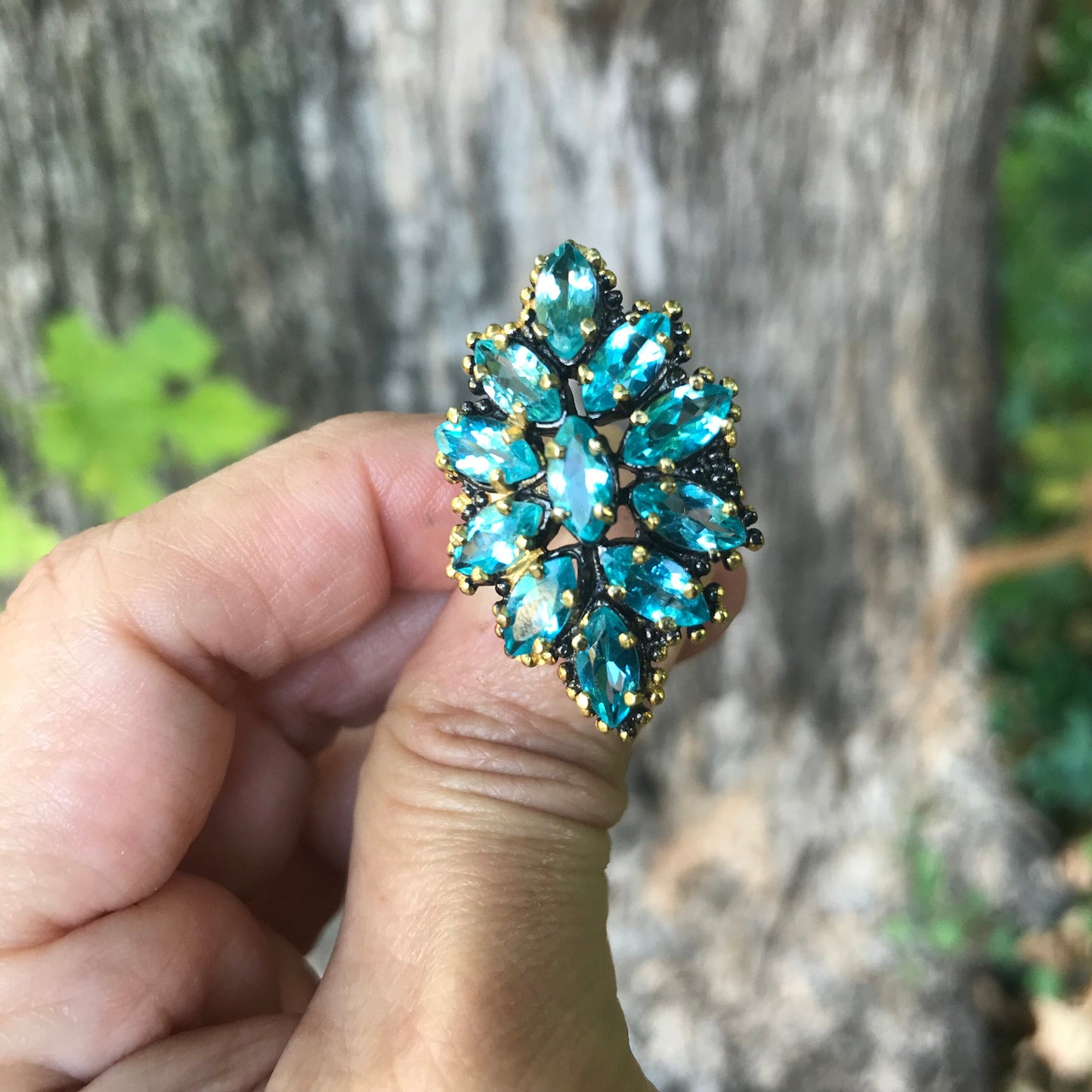 Sterling silver Blue topaz cluster statement ring 6