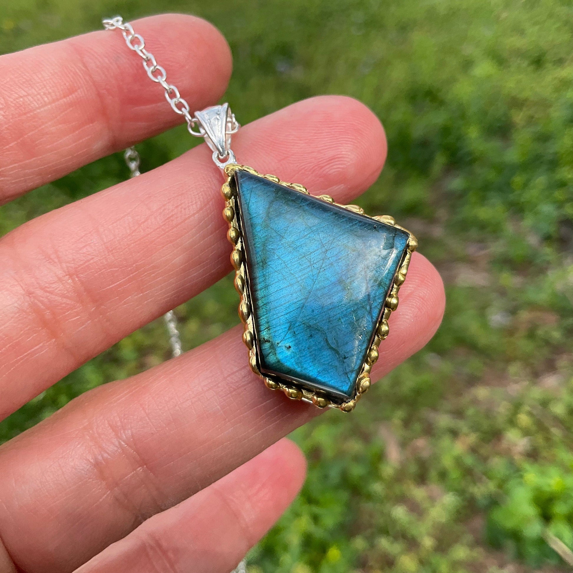 Sterling Silver Labradorite  Pendant Necklace Colors Of Etnika