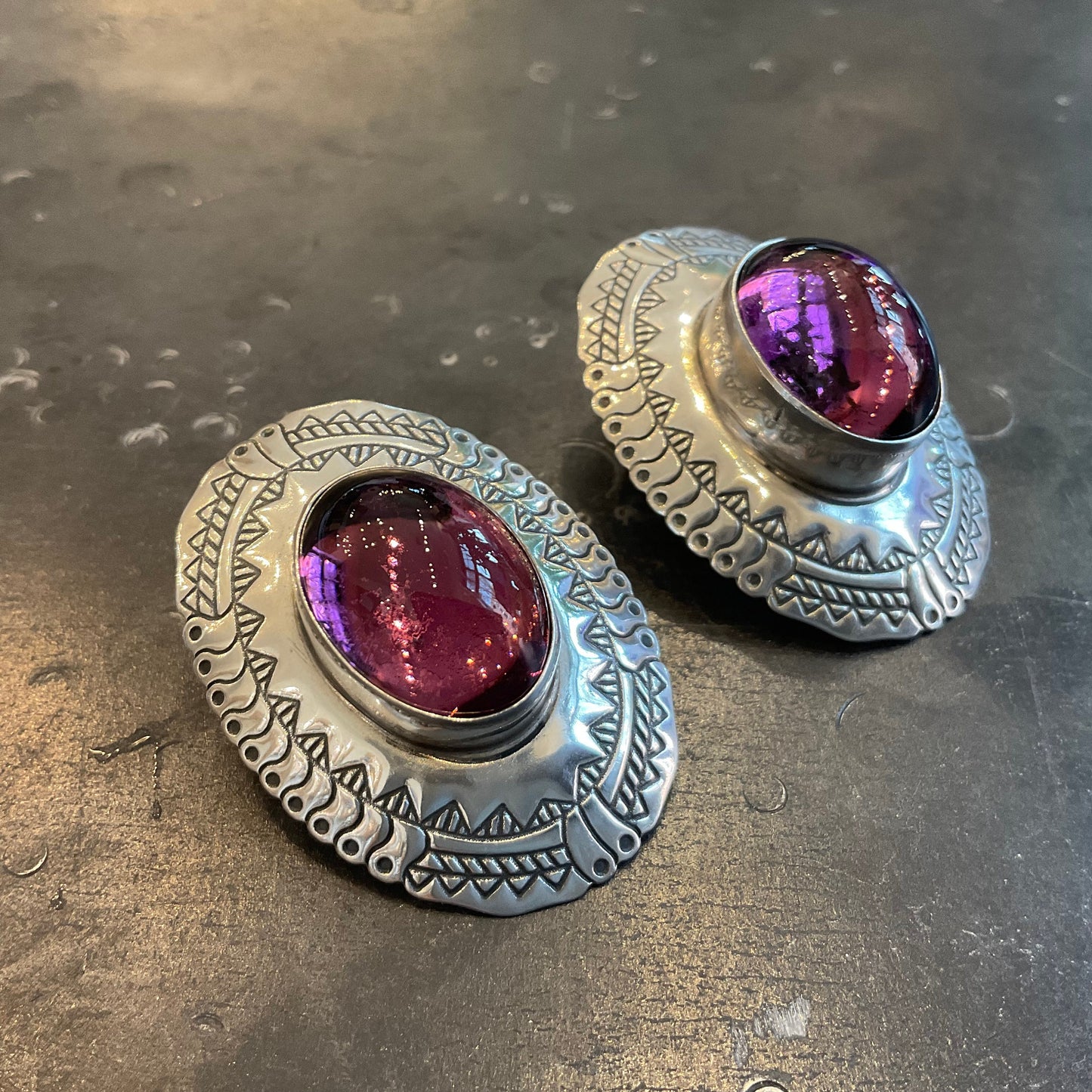 Amethyst sterling silver Artisan handmade vintage Earrings