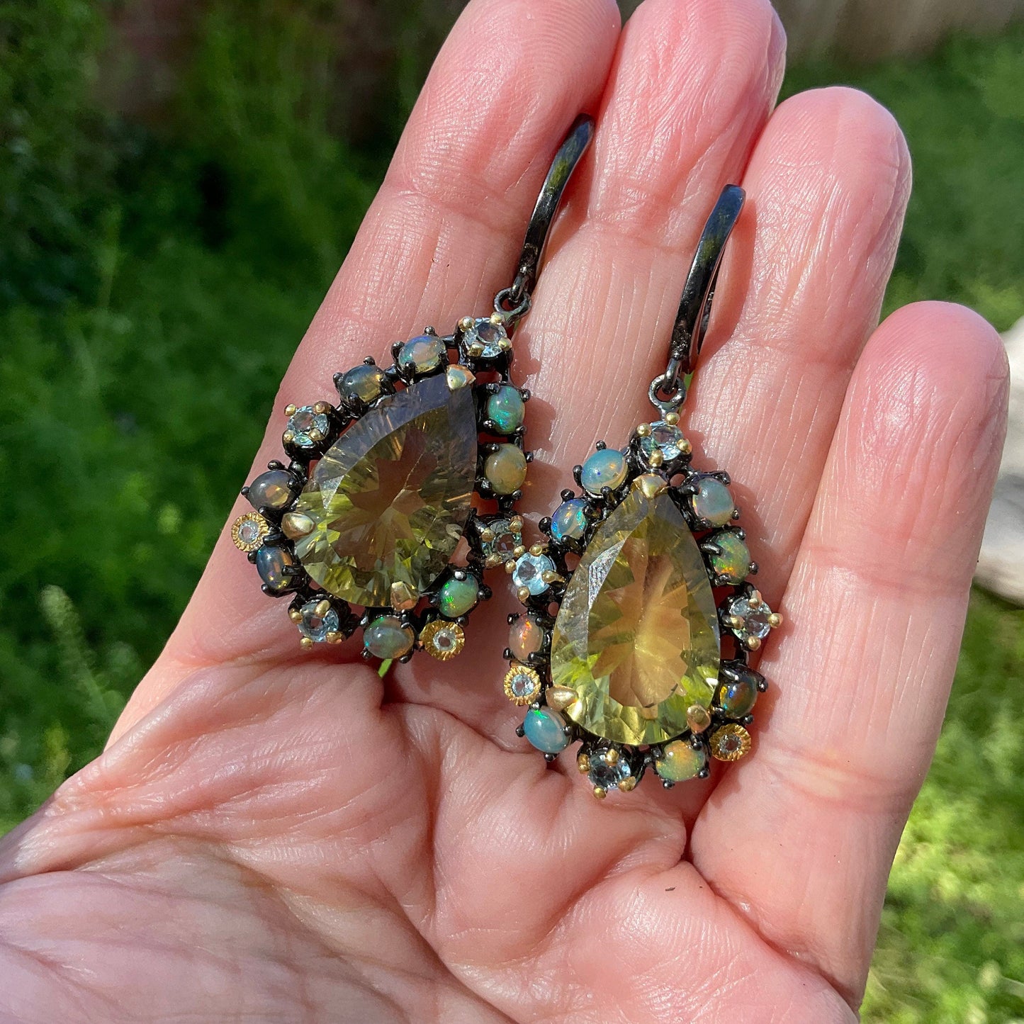 Sterling silver lemon quartz fire opal fancy earrings Colors Of Etnika