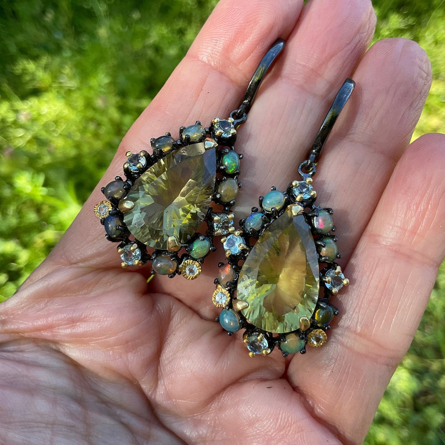 Sterling silver lemon quartz fire opal fancy earrings Colors Of Etnika