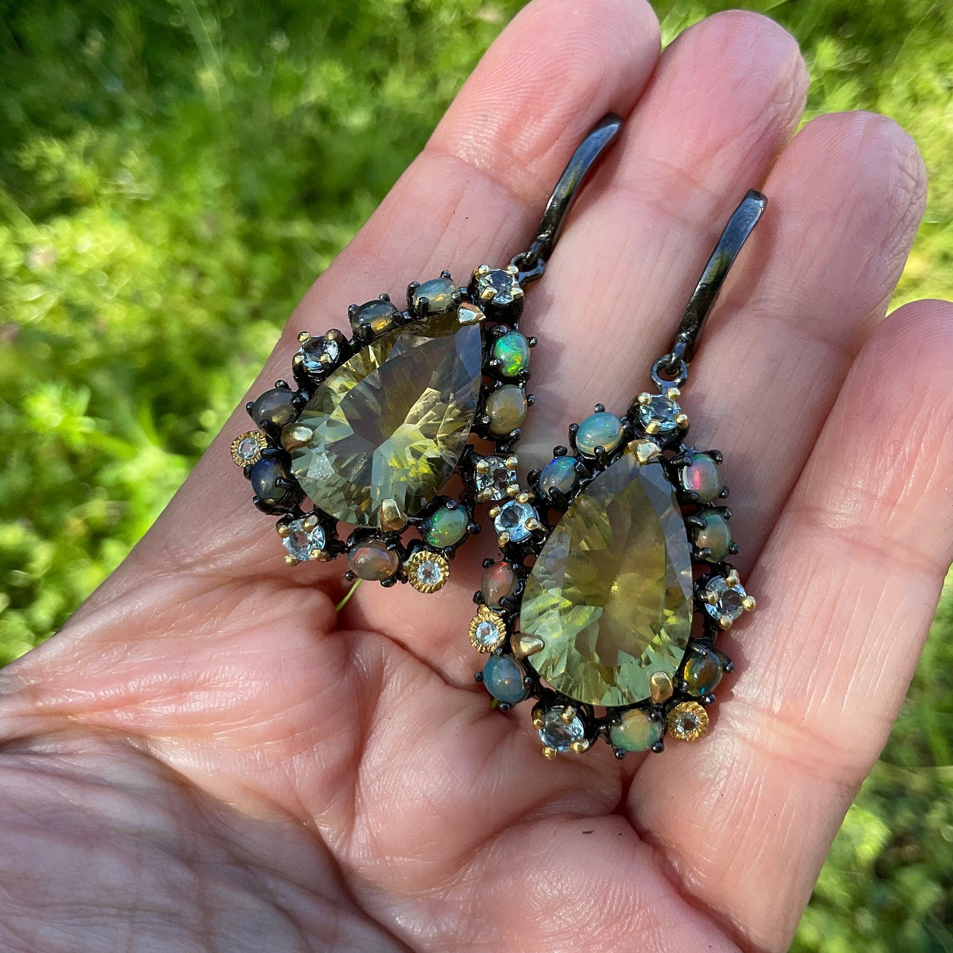 Sterling silver lemon quartz fire opal fancy earrings Colors Of Etnika