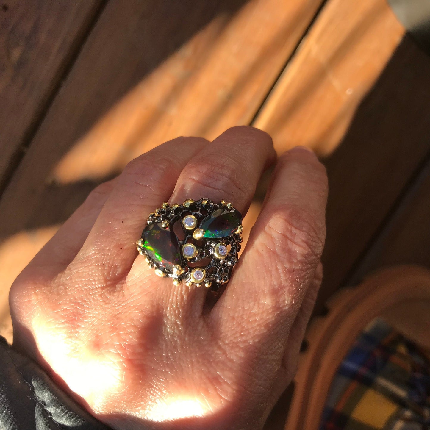 sterling silver natural fire red blue opal organic brutalist ring 9 Colors Of Etnika