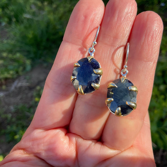 sterling Silver blue sapphire dangle  Earrings