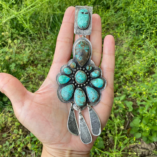 Sterling silver huge turquoise pendant with large adjustable bail