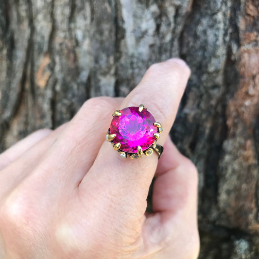 Sterling Silver pink topaz round ring 7