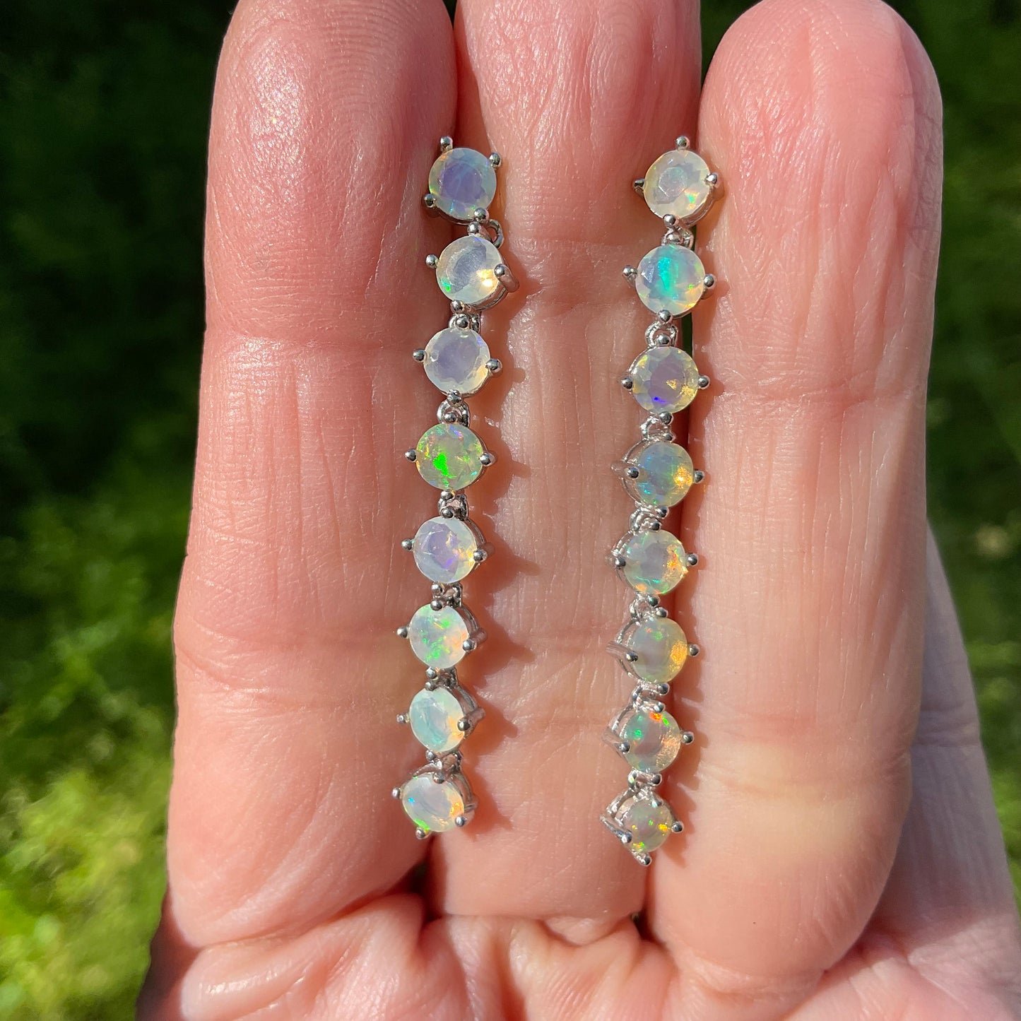 Sterling Silver rainbow opal earrings dangle earrings
