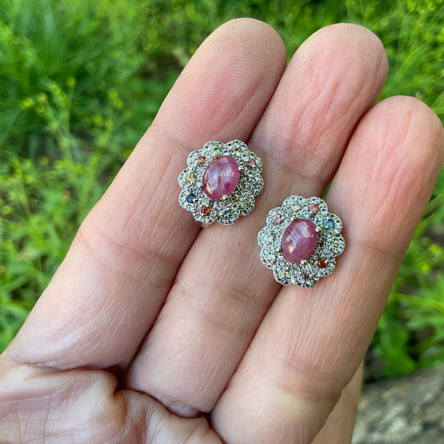 sterling silver star ruby sapphire Stud post earrings