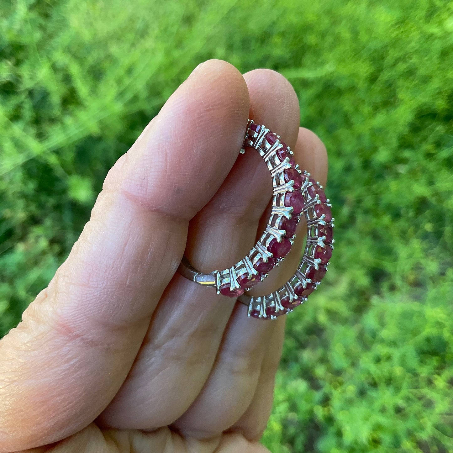 Sterling Silver red ruby hoop handmade Earrings