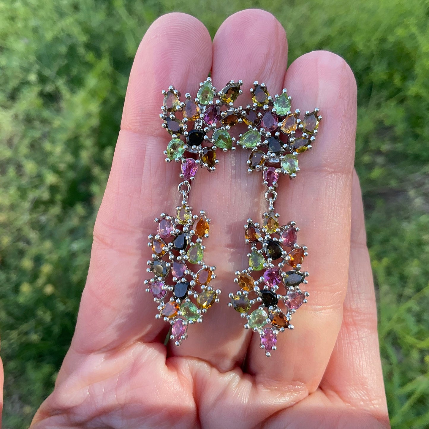 Sterling Silver multi color Tourmaline fancy earring