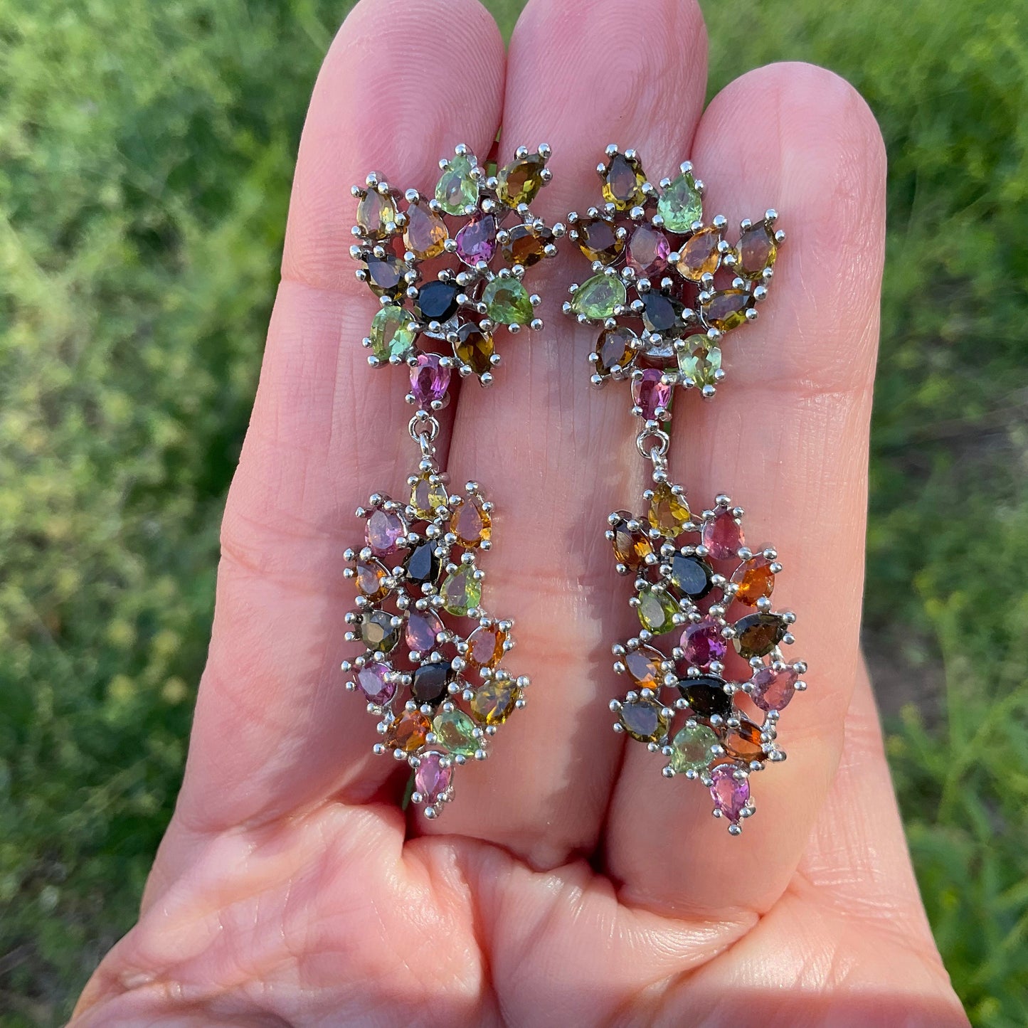 Sterling Silver multi color Tourmaline fancy earring
