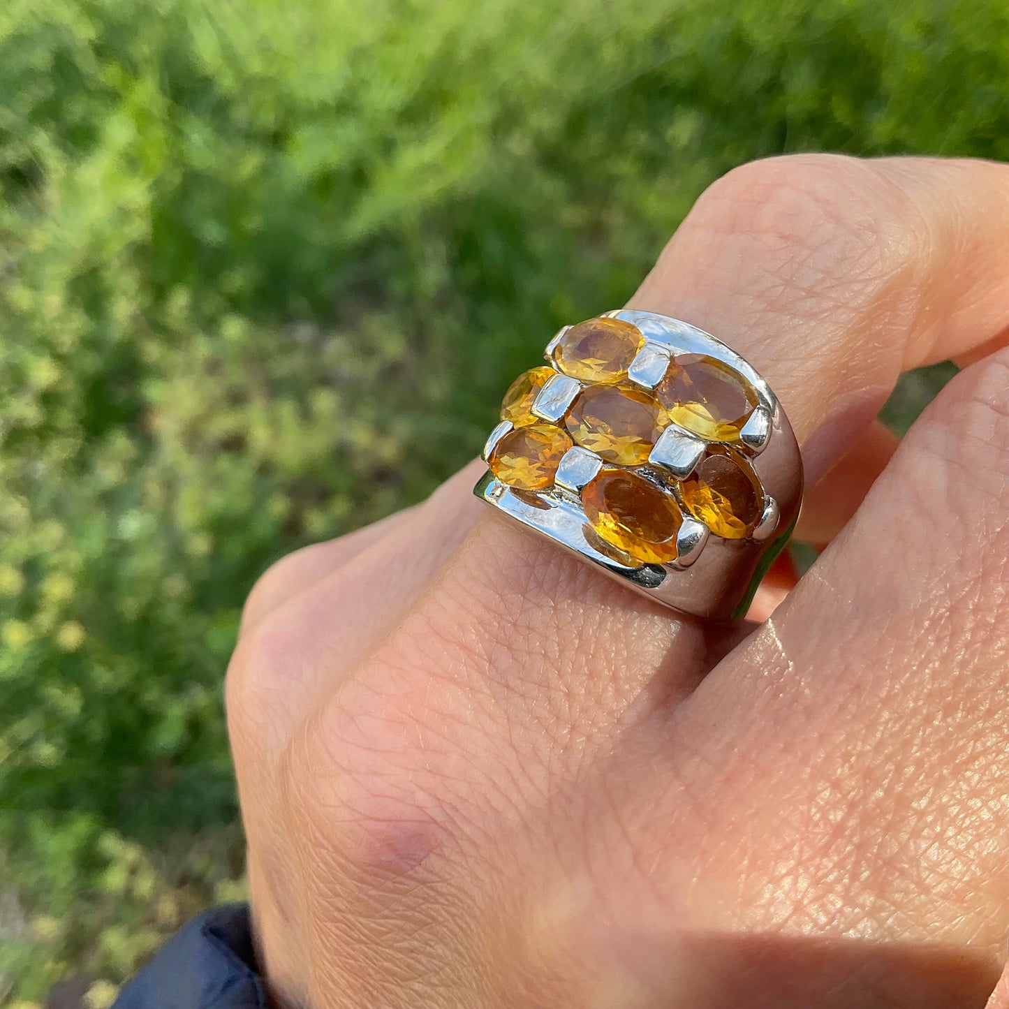 Handmade Sterling yellow citrine Band ring 8