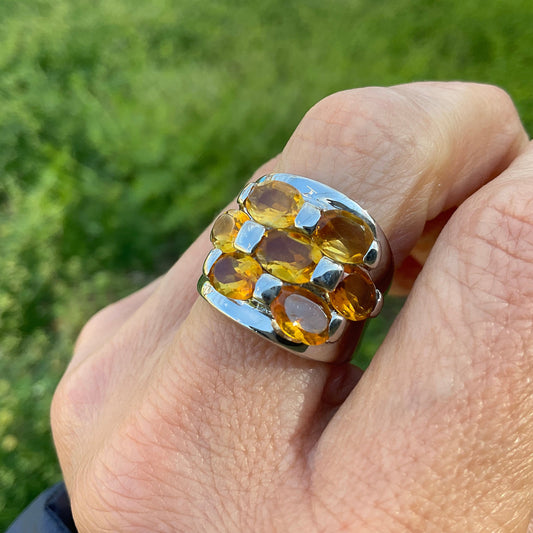 Handmade Sterling yellow citrine Band ring 8