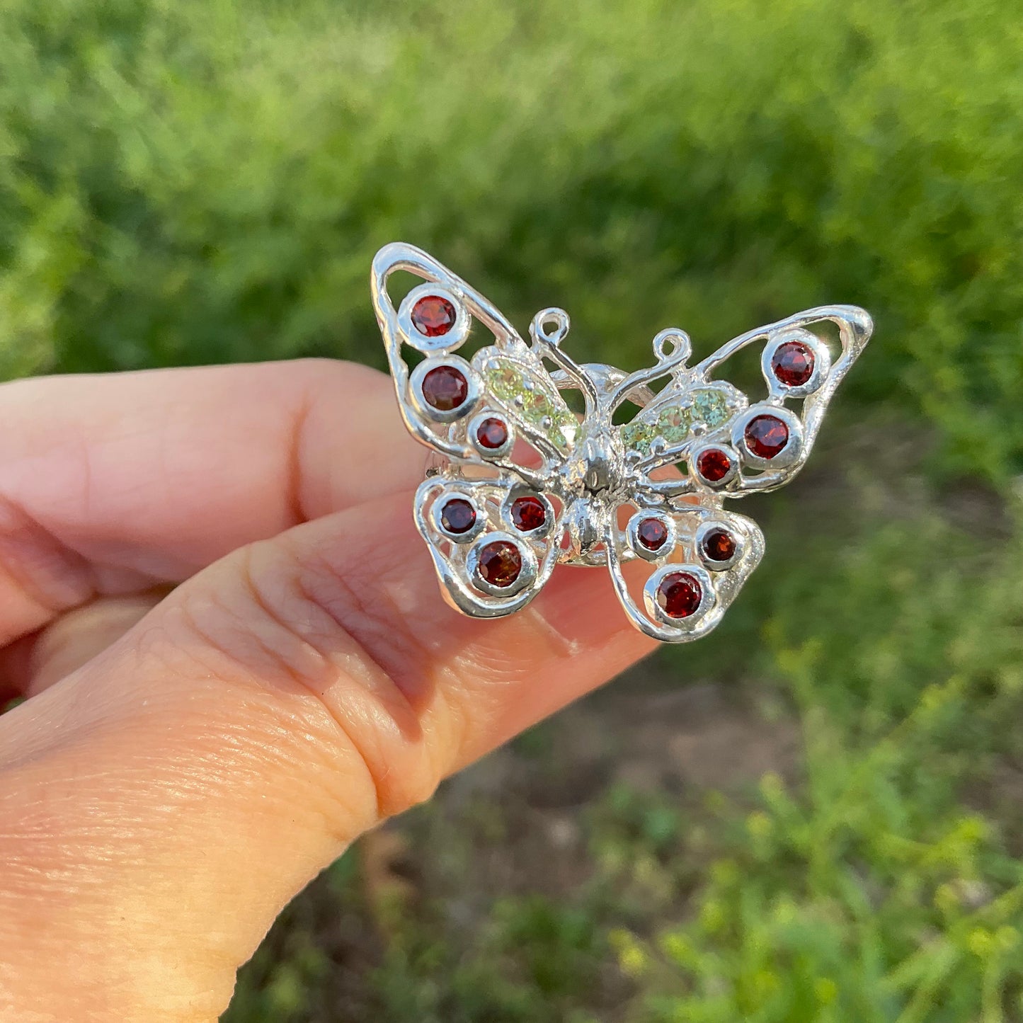 Sterling silver red garnet butterfly ring 6.5