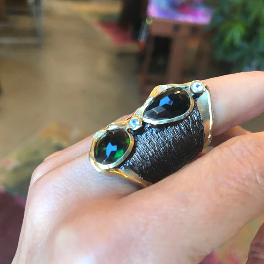 sterling silver natural black fire opal band cuff open ring 8 9