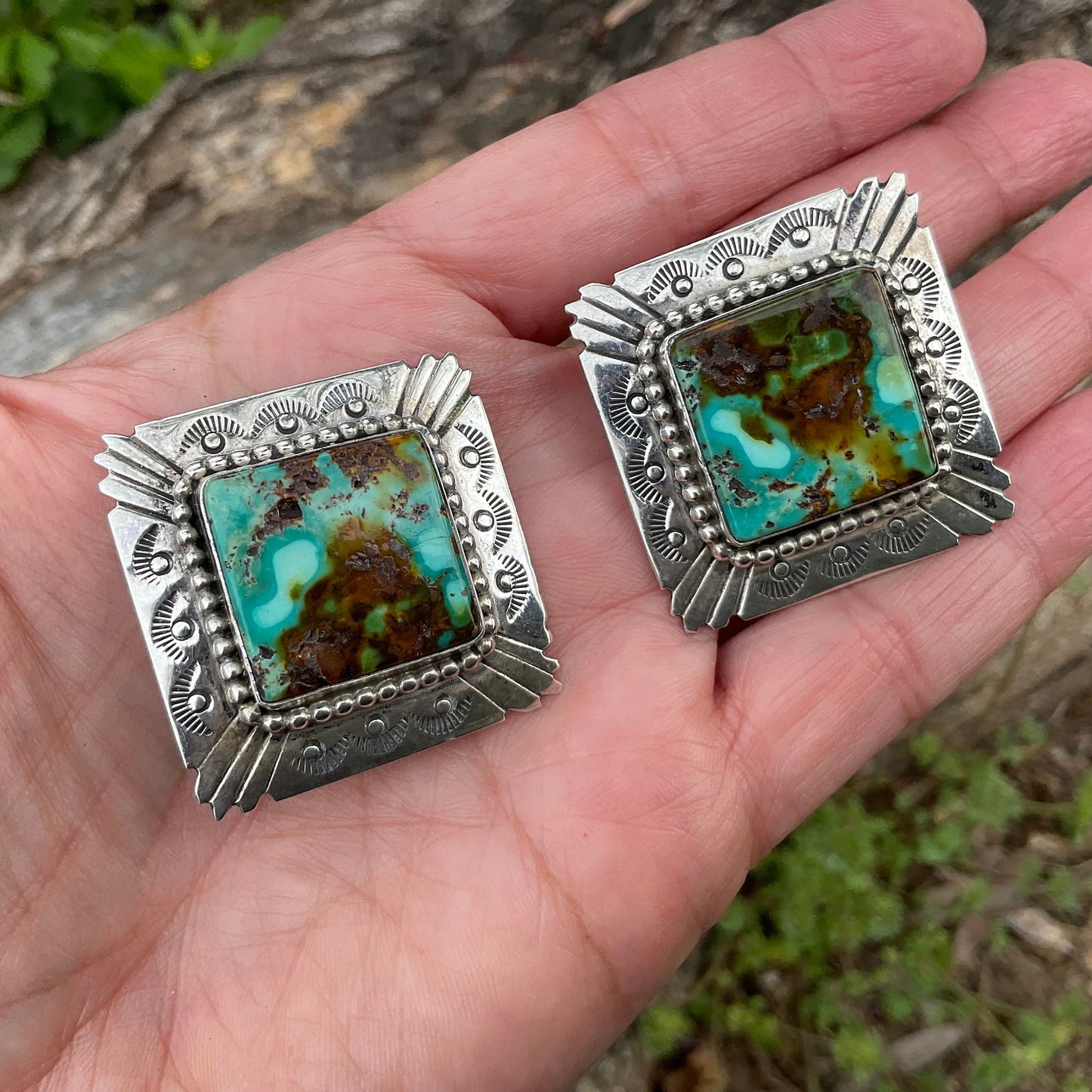 Sterling  Silver turquoise vintage statement oversize stud earrings