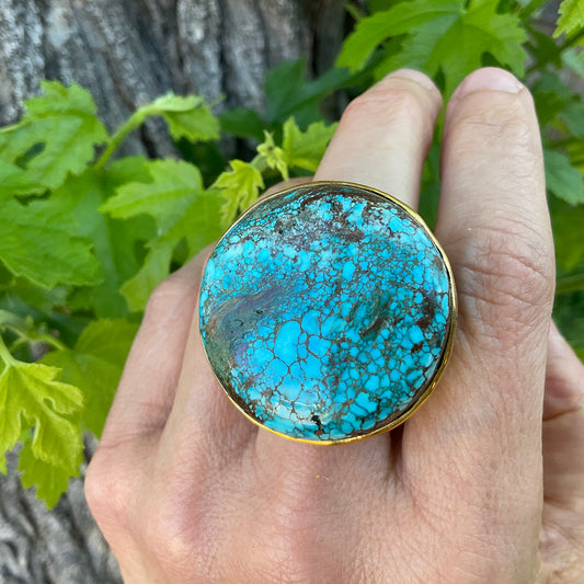 Sterling Silver Genuine Turquoise huge round ring 7.5