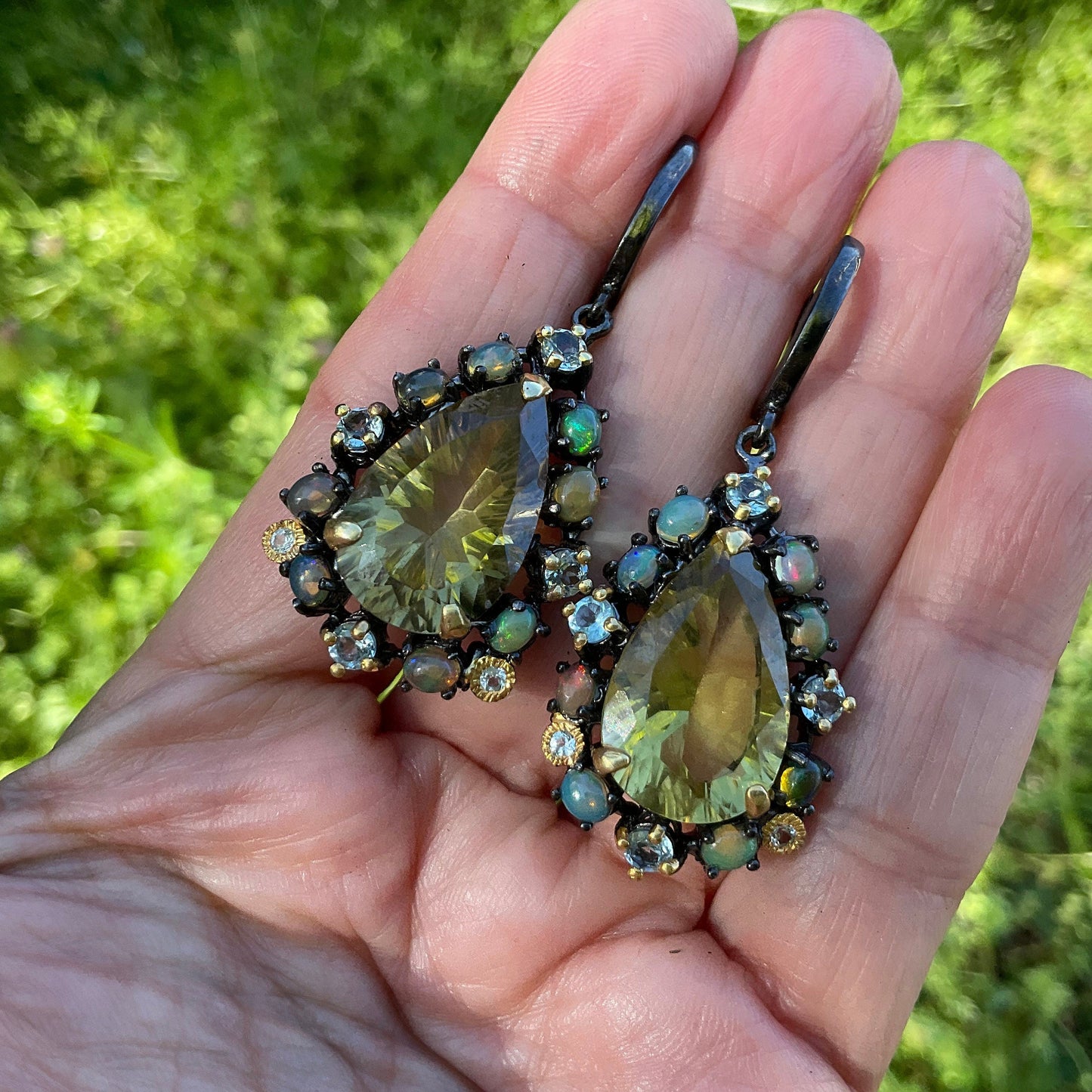 Sterling silver lemon quartz fire opal fancy earrings Colors Of Etnika
