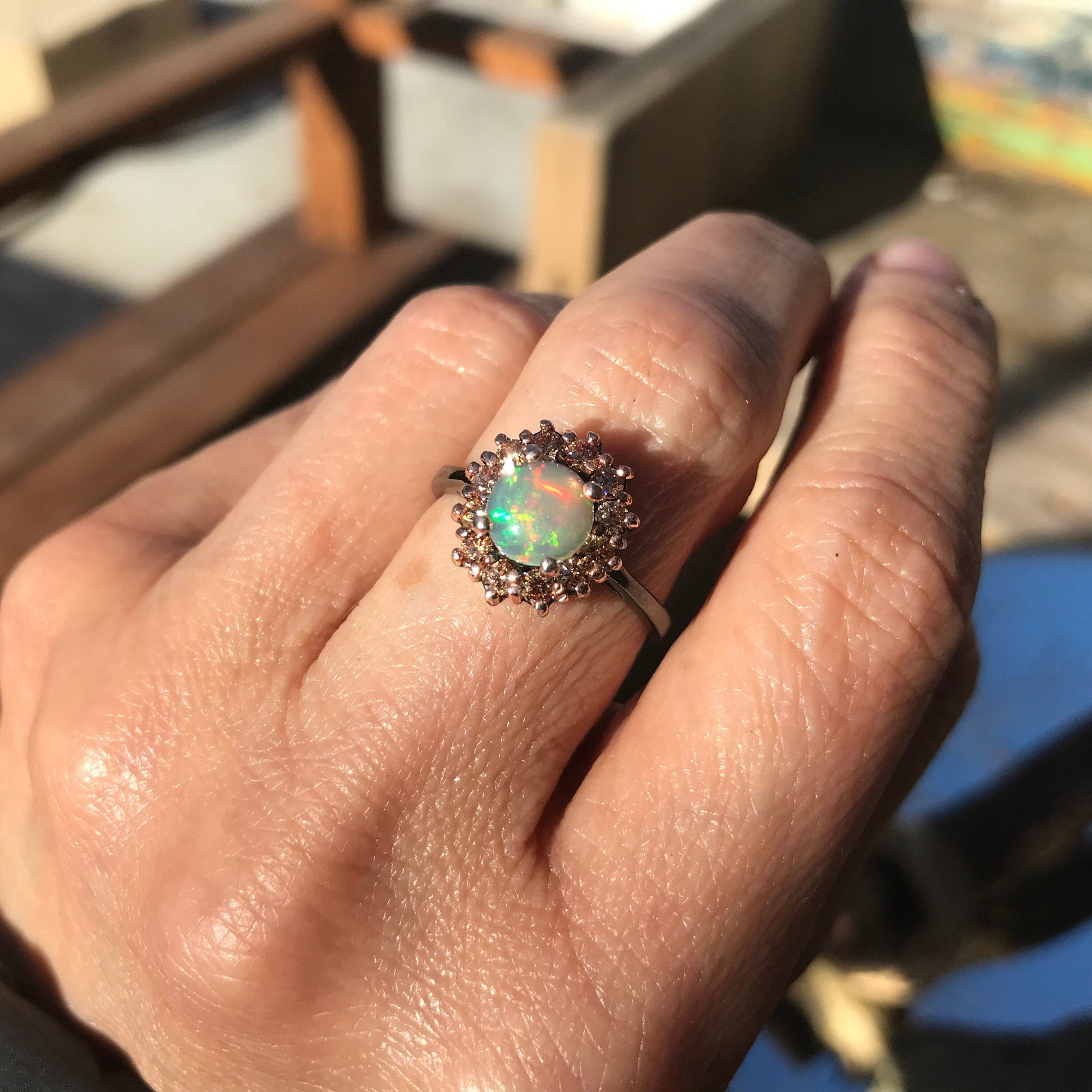 Sterling Silver Fire rainbow opal  promise Ring 8 Colors Of Etnika