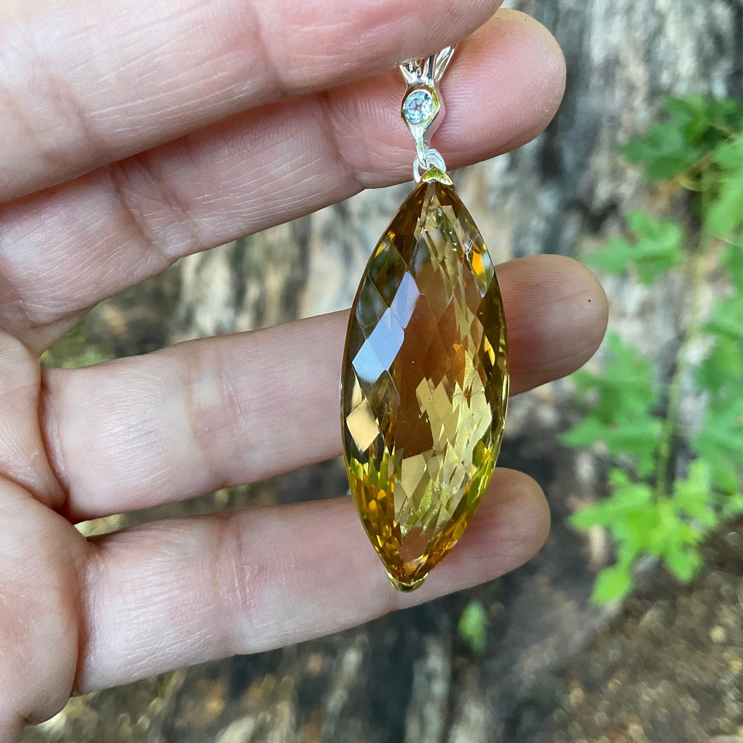 sterling silver Natural citrine marquis cut pendant for necklace