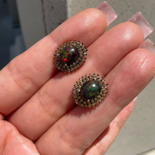 sterling silver black fire opal Color sapphire Stud earrings
