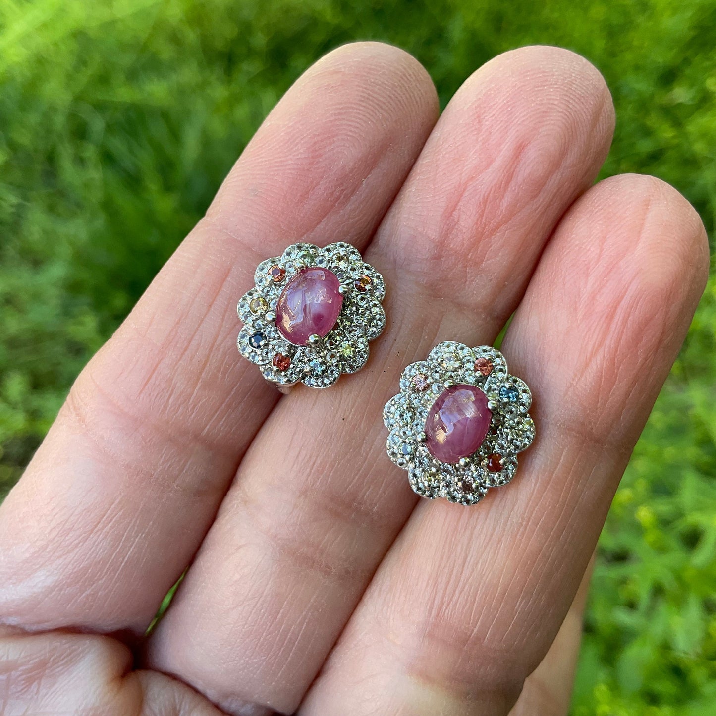 sterling silver star ruby sapphire Stud post earrings