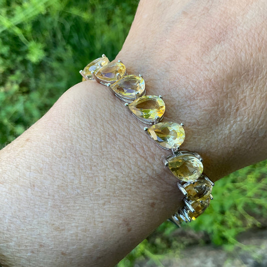Sterling Silver Yellow citrine  tennis bracelet 7.5”
