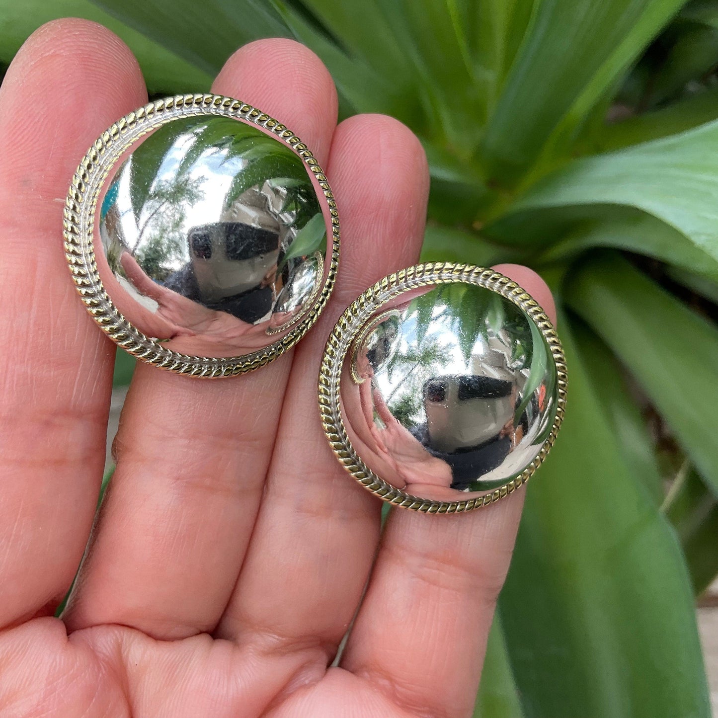 sterling silver Brass modernist Dome large stud earrings Colors Of Etnika