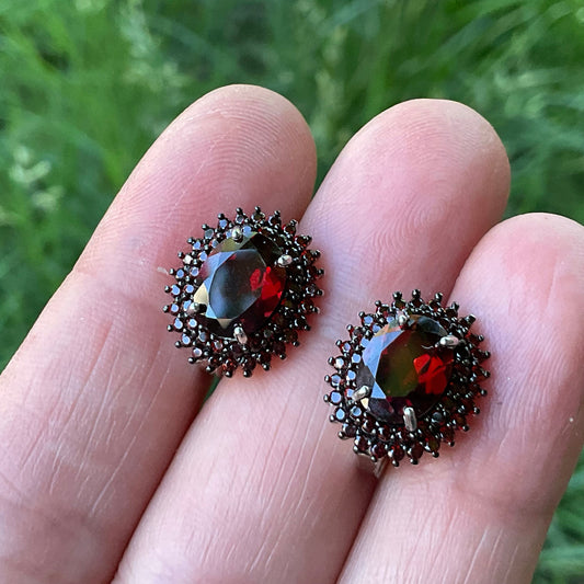 Sterling Silver Mozambique Red garnet heirloom Studs Earrings