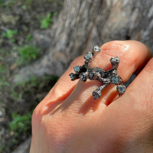 Sterling Silver brutalist Twig rustic  ring 6