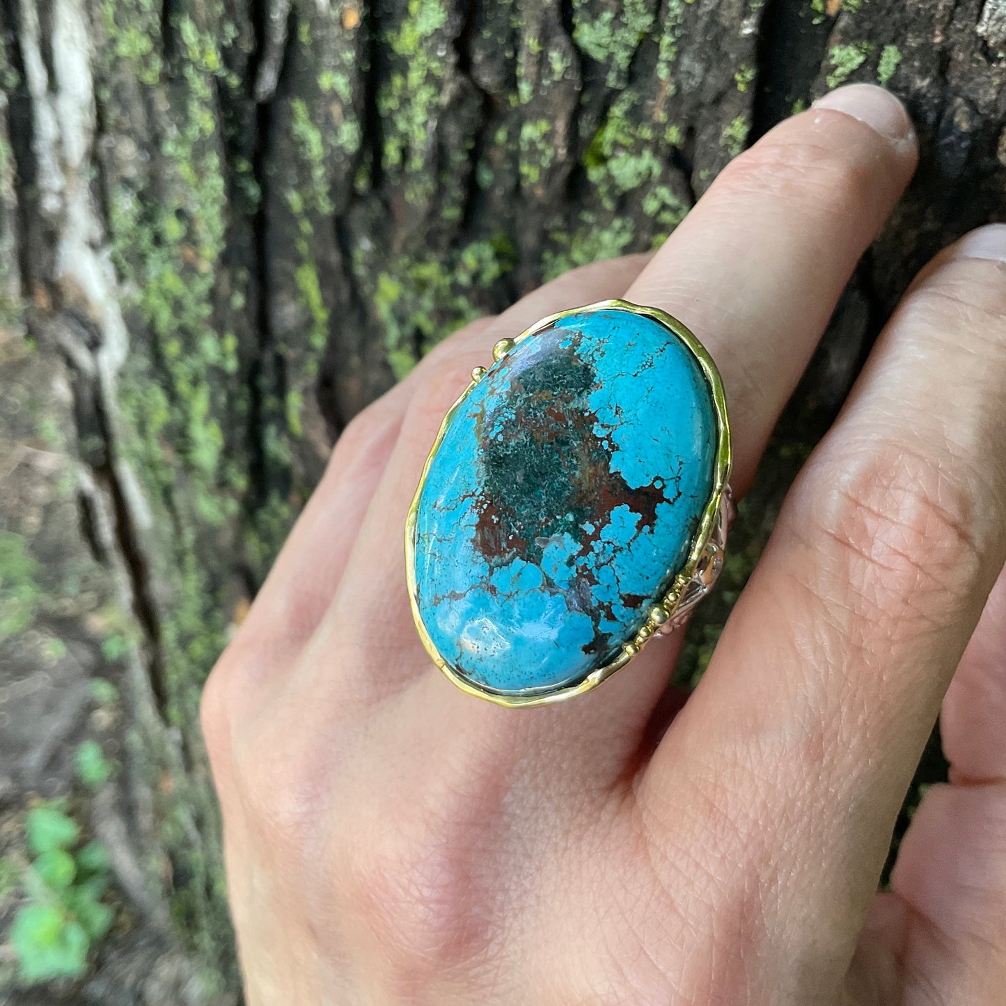 Sterling silver natural oval turquoise large statement ring 7