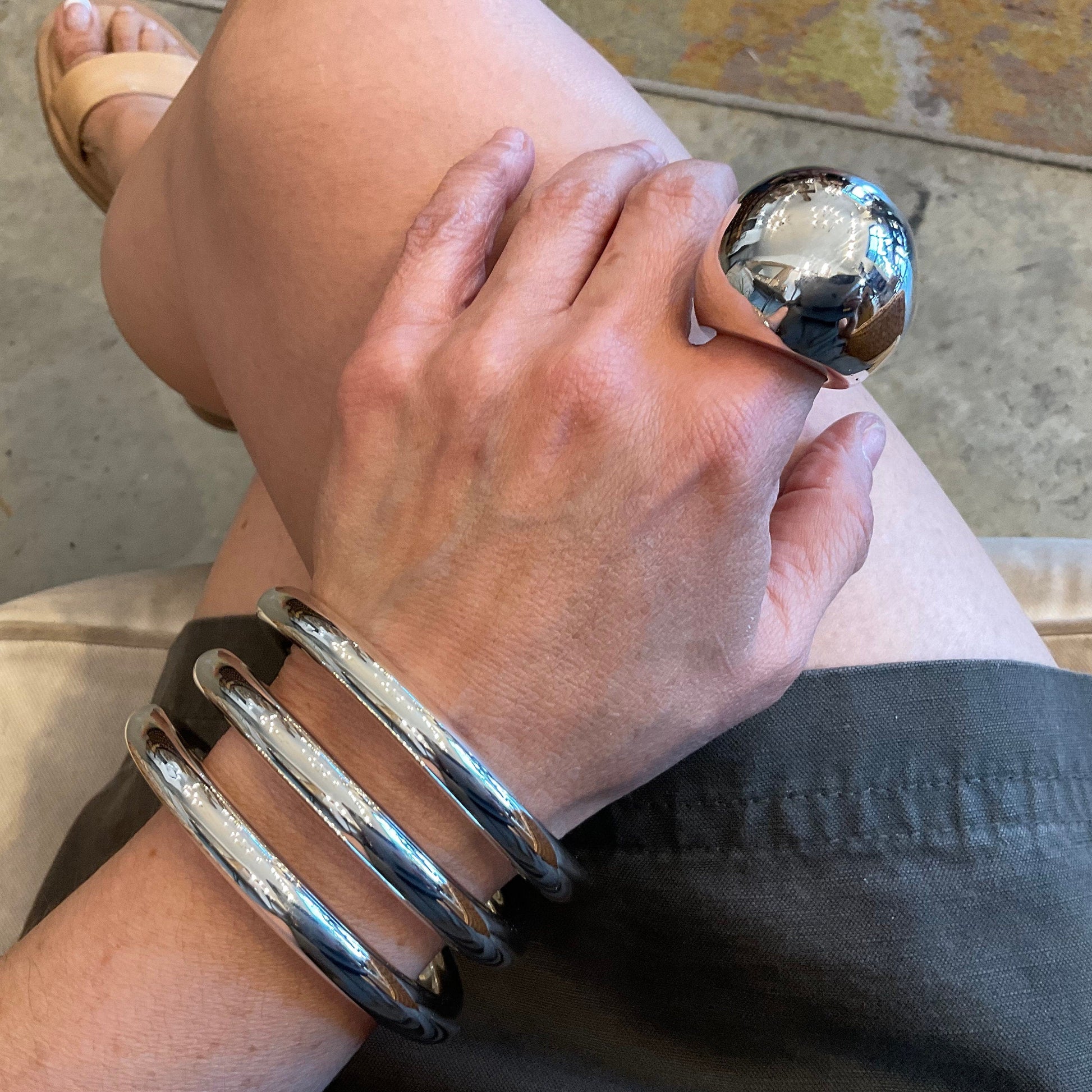 sterling silver modernist abstract Bracelet bangle cuff Colors Of Etnika