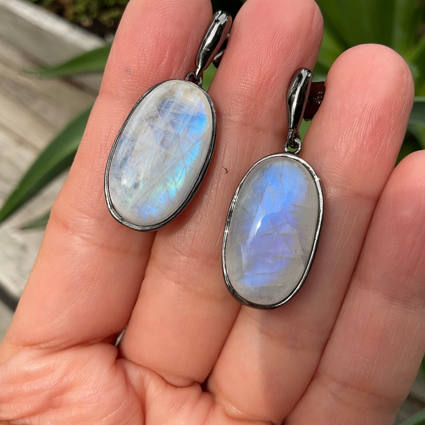 Moonstone Sterling Silver oval shape Dangle  Earrings