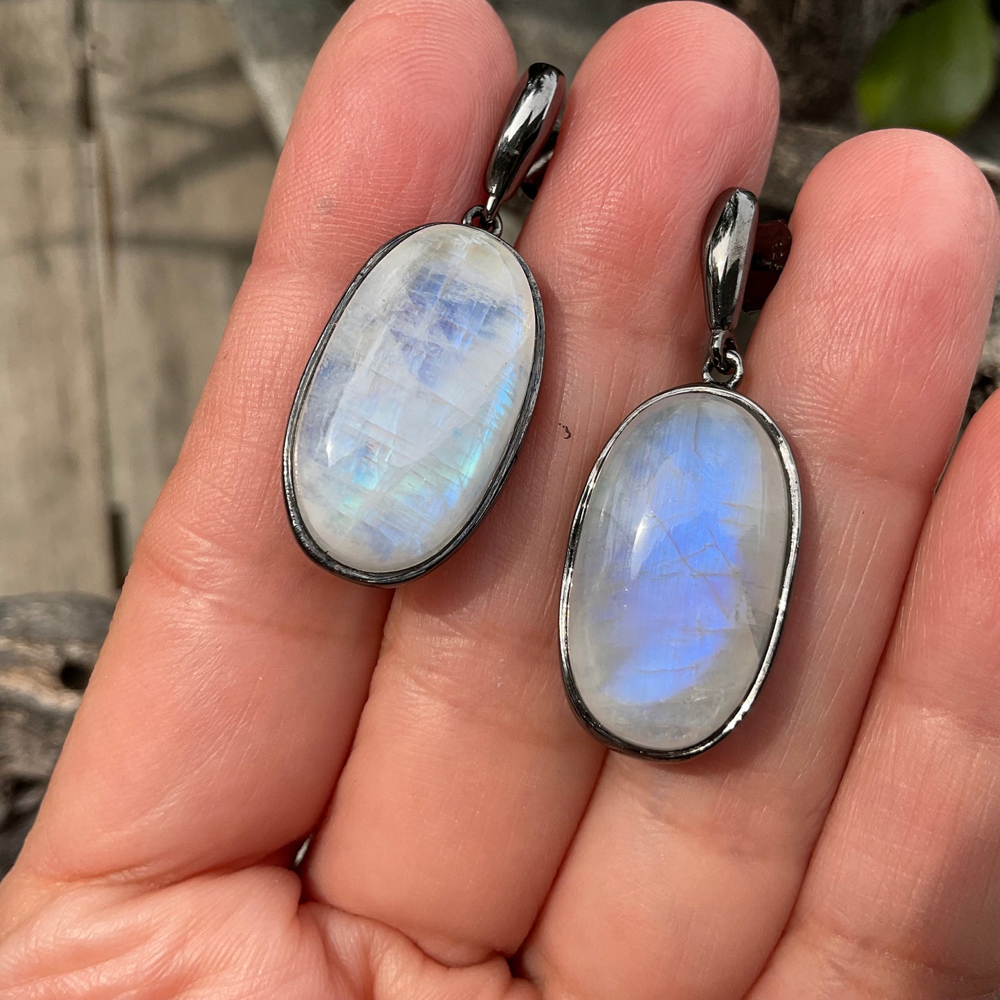 Moonstone Sterling Silver oval shape Dangle  Earrings