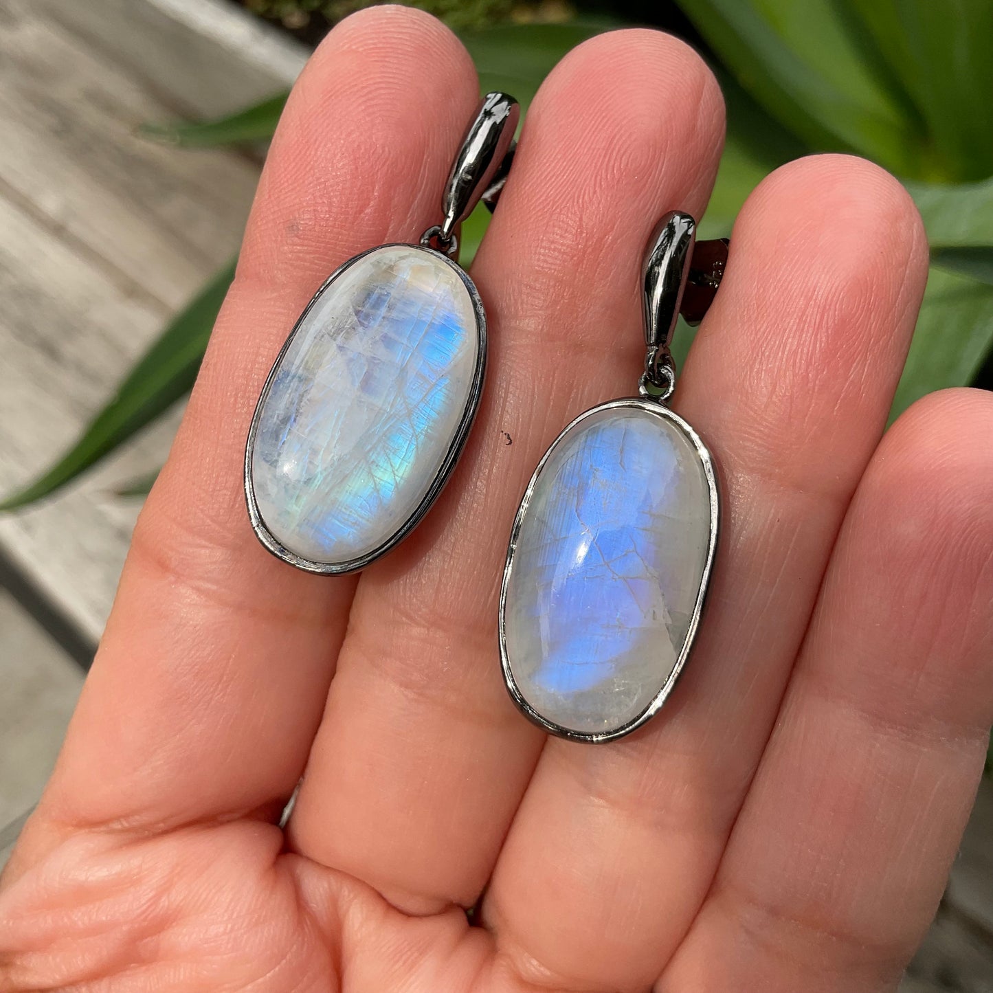 Moonstone Sterling Silver oval shape Dangle  Earrings