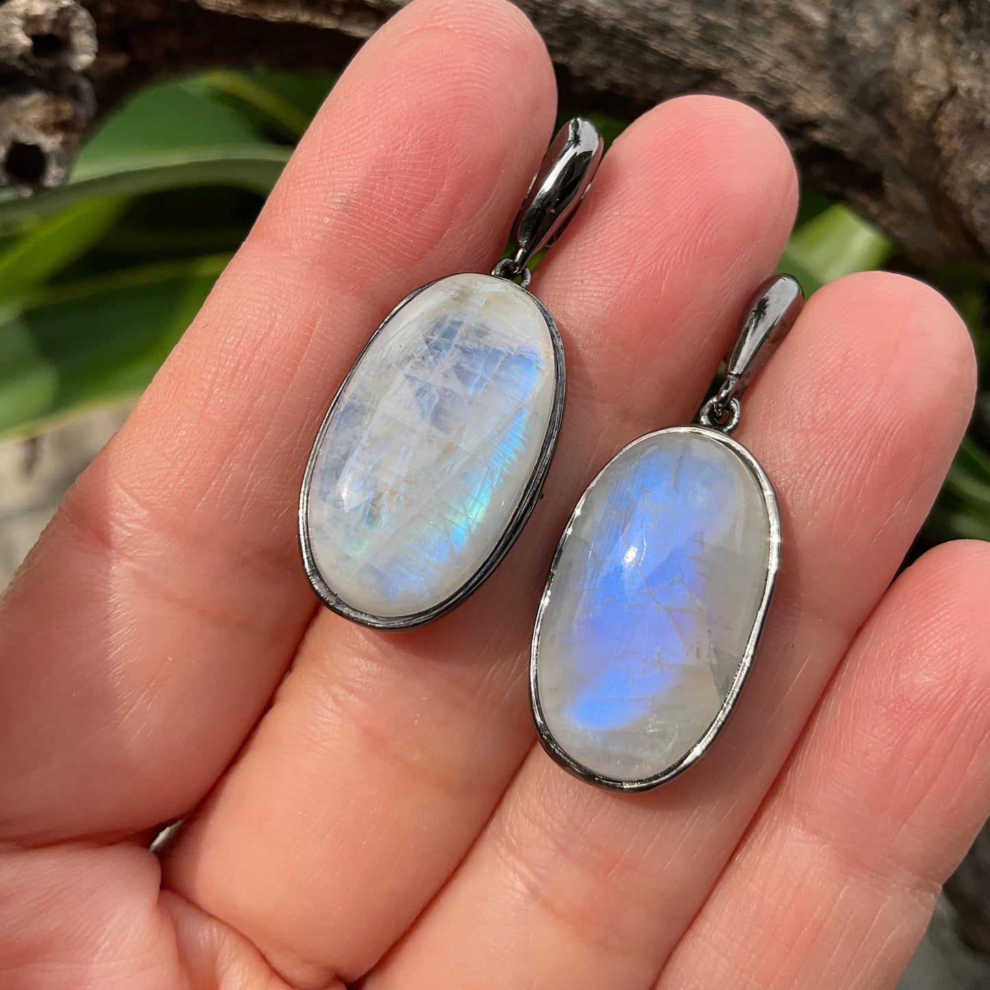 Moonstone Sterling Silver oval shape Dangle  Earrings