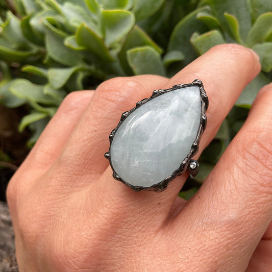 Sterling Silver pear shape Aquamarine Artisan ring 8